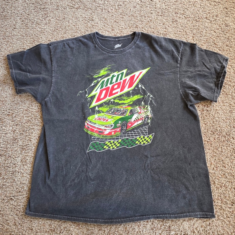Mountain Dew Racing Graphic T-Shirt Mens XL Charcoal Gray Cotton 2024 Stock‎ Car